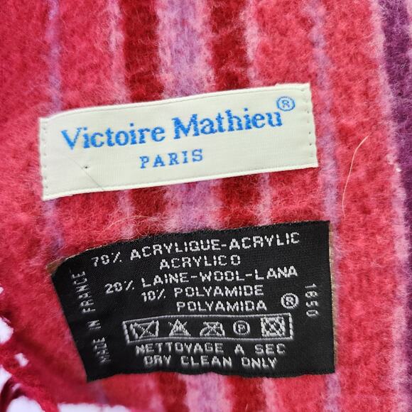 Vintage Victoire Mathieu Paris Scarf Pink Purple Fringe 8x64 Wool Blend France - Picture 6 of 6